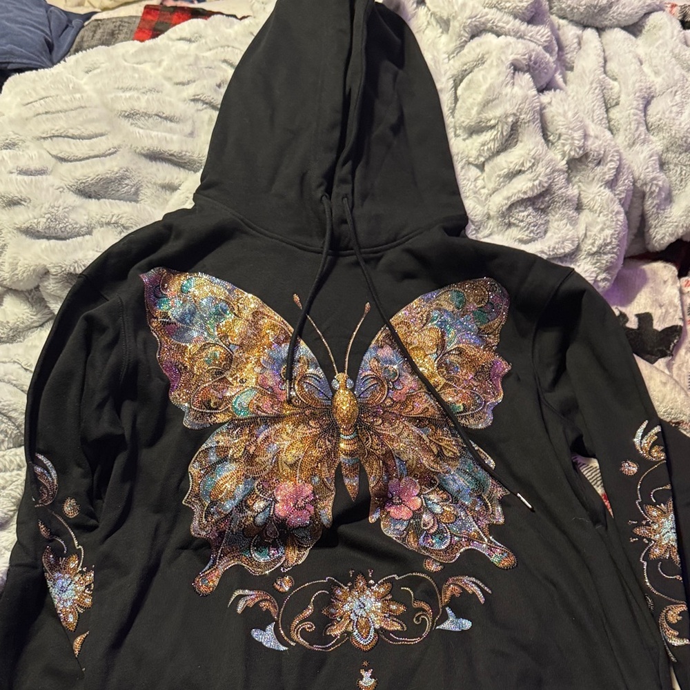 Black Hoodie with Colorful Butterfly Design